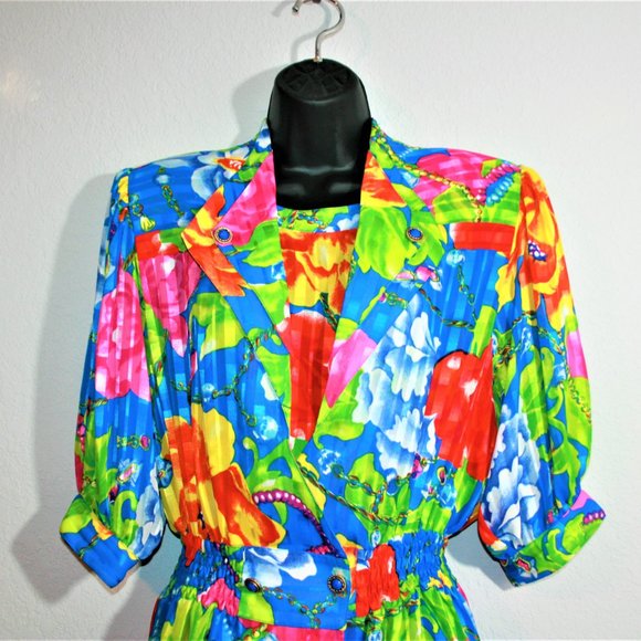 RARE! Vintage Kanga Collection by Dale Tryon 80s Floral Pleated 3 Piece Outfit - Picture 3 of 11